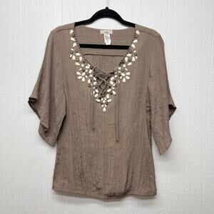 Ivy Ridge Y2K Vintage Gauzy Beaded Top Womens Large Bohemian Ethereal Coastal